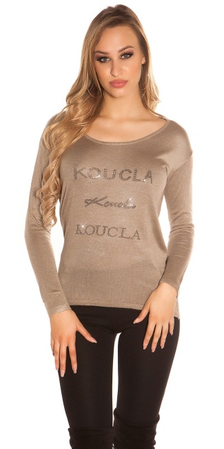 Trendy pullover met kant taupe
